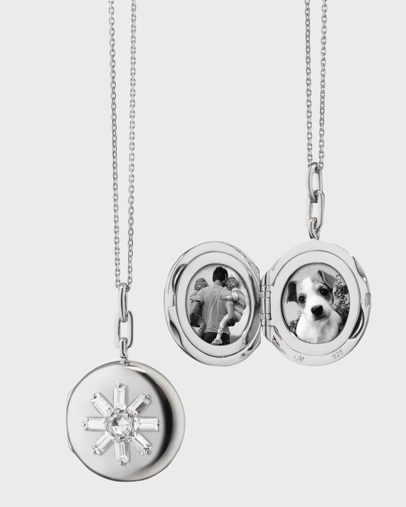 Monica Rich Kosann Sterling Silver Round Victoria Locket with White Sapphire Baguettes Cover