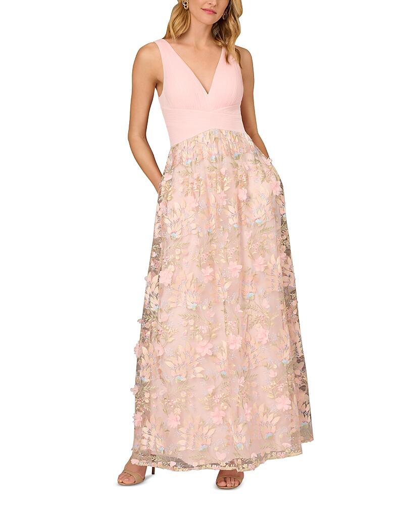 Aidan Mattox Floral Embroidered Mesh Gown Cover