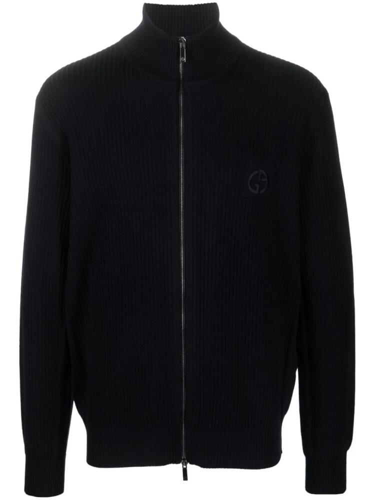 Giorgio Armani logo-embroidered ribbed cardigan - Blue Cover