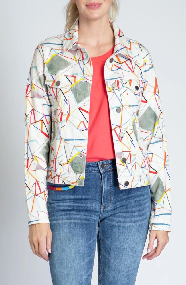 APNY Line Print Denim Jacket in Beige Multi Cover