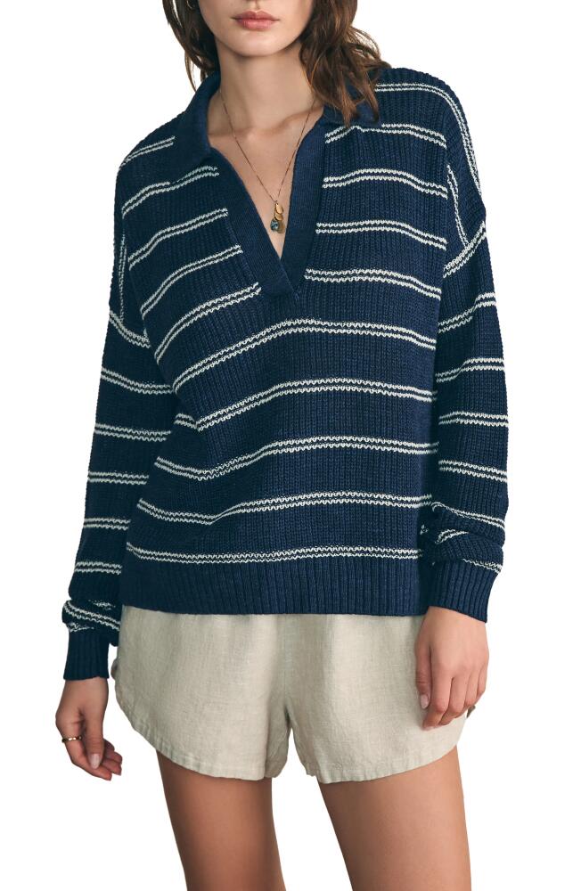 Faherty Miramar Linen & Organic Cotton Polo Sweater in Navy Mystic Cover