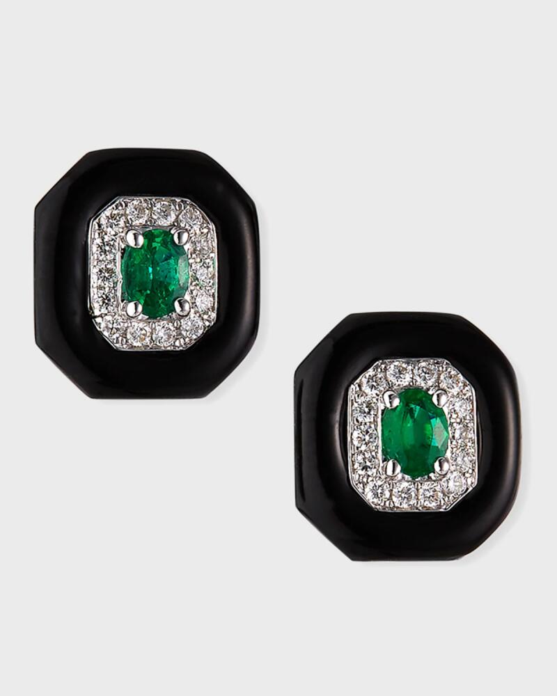 Nikos Koulis 18k White Gold Oui Diamond & Emerald Stud Earrings Cover