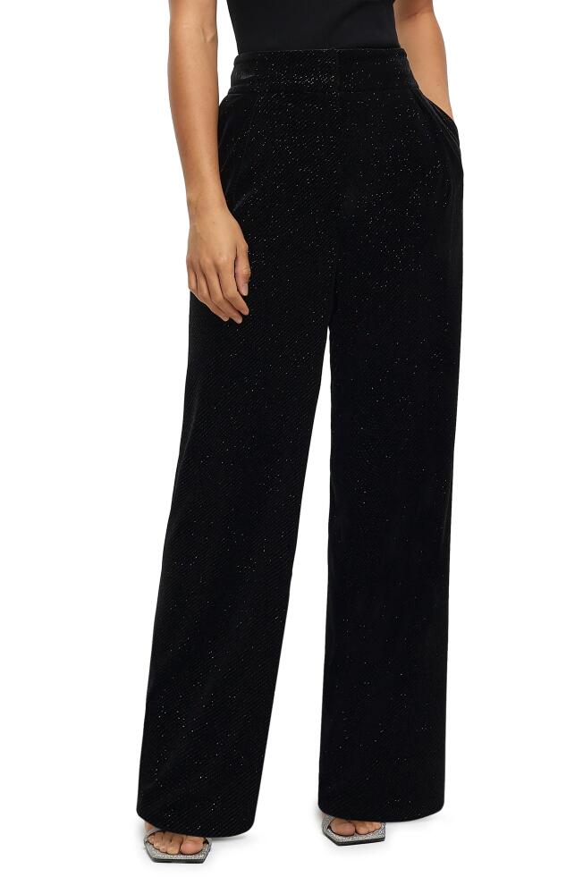 River Island Sparkle Slim Fit Velvet Trousers in Black Cover