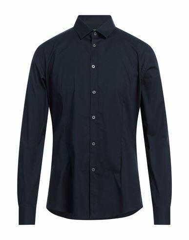 Daniele Alessandrini Homme Man Shirt Midnight blue Size 15 ½ Cotton, Elastane Cover