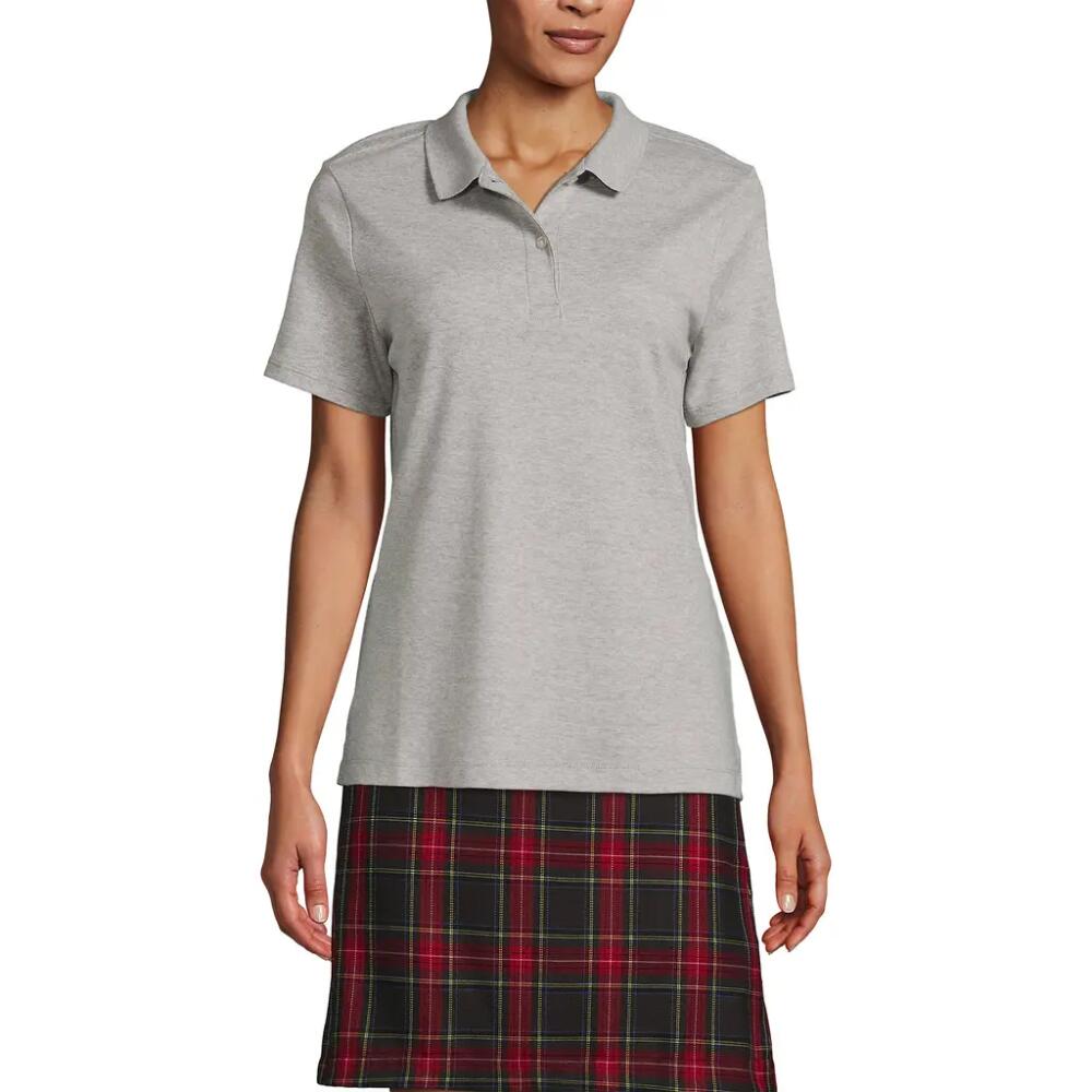 Lands' End School Uniform Short Sleeve Feminine Fit Interlock Polo Shirt in Gray Heather Cover