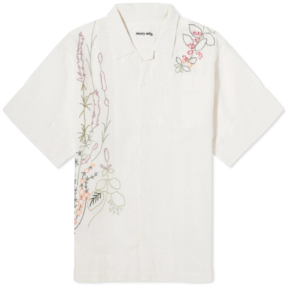 Story mfg. Men's Greeting Vacation Shirt in Ecru Herb Cover