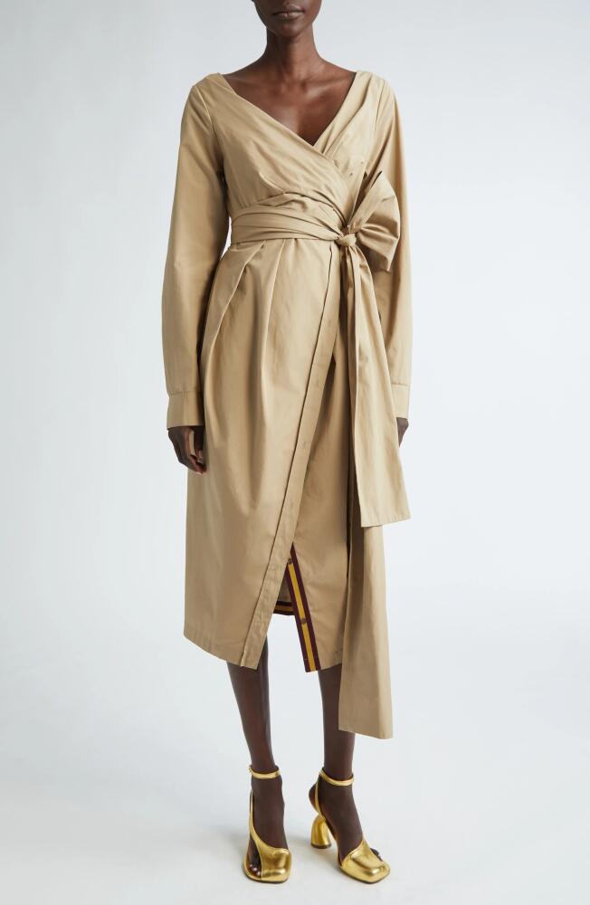 Dries Van Noten Dolada Long Sleeve Cotton Poplin Midi Shirtdress in Beige 103 Cover