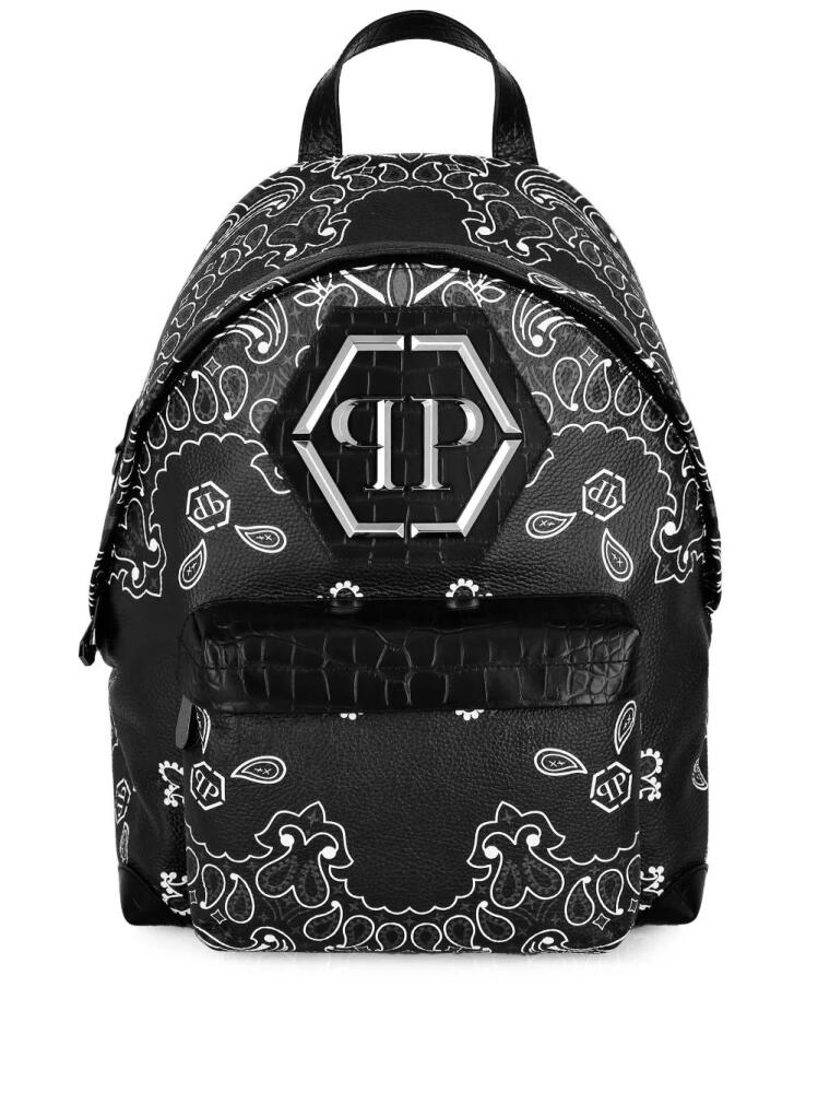 Philipp Plein logo-plaque leather backpack - Black Cover