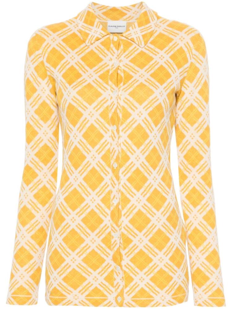 Claudie Pierlot checked-intarsia buttoned cardigan - Yellow Cover