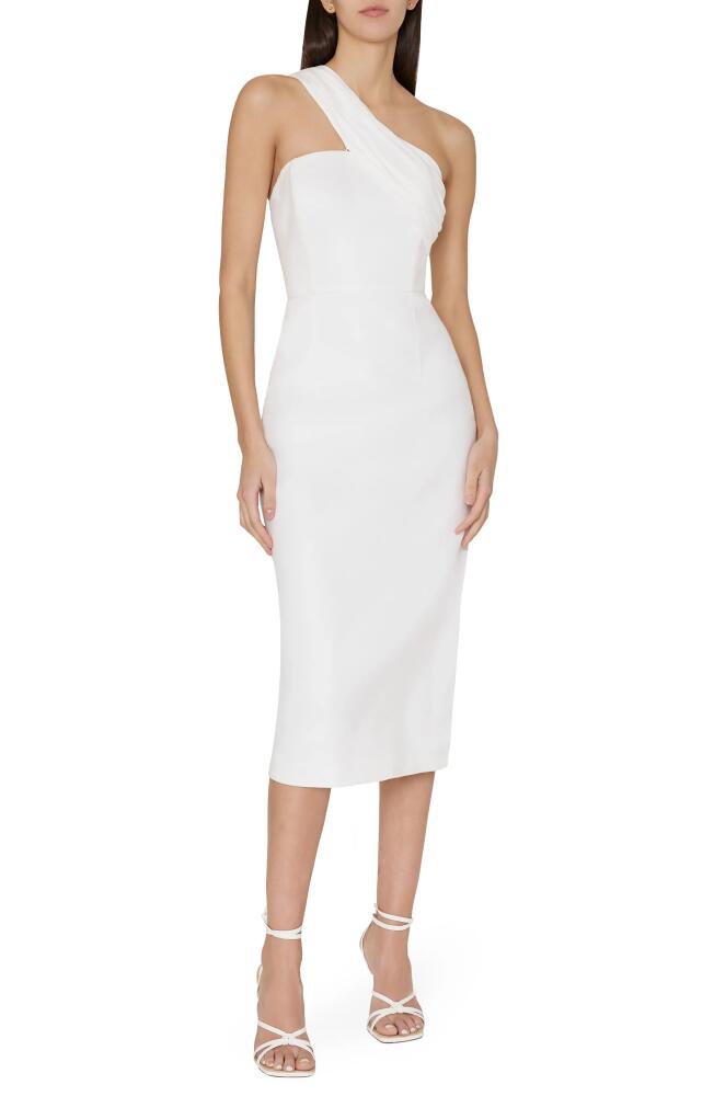 Milly One-Shoulder Linen Blend Sheath Dress in White Cover