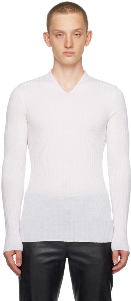 Ferragamo White V-Neck Sweater Cover