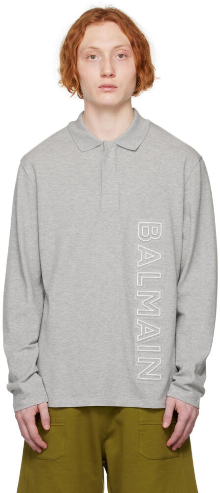 Balmain Gray Long Sleeve Polo Cover