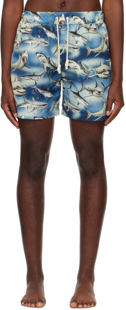 Palm Angels Blue Sharks Swim Shorts Cover