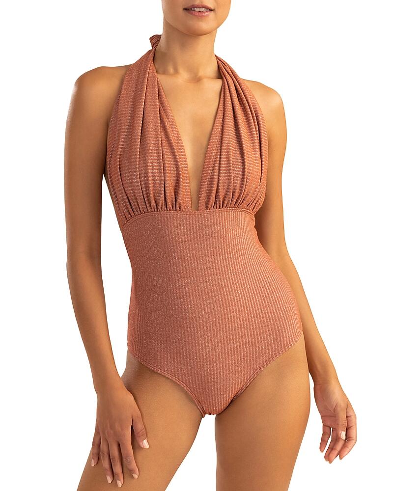 Shoshanna Deep V Neck Halter One Piece Swimsuit Cover