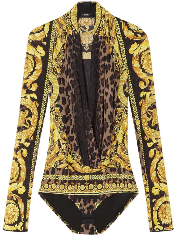 Versace Wild Barocco silk draped bodysuit - Yellow Cover