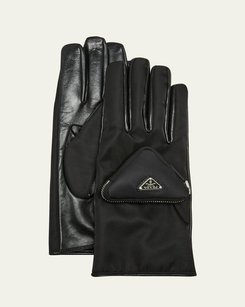 Prada Men's Nylon/Leather Gloves with Pocket Cover