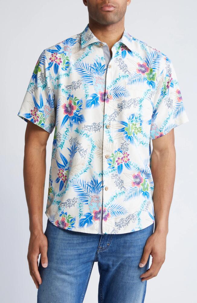 Tommy Bahama Lei in Paradise IslandZone Short Sleeve Silk Blend Button-Up Shirt in Abalone Cover