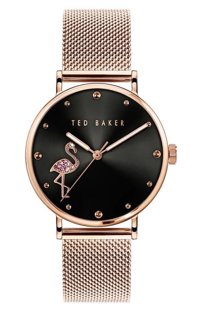 Ted Baker London Ted Bake London Phylipa Crystal Flamingo Leather Strap Watch, 37mm in Rose Gold Cover