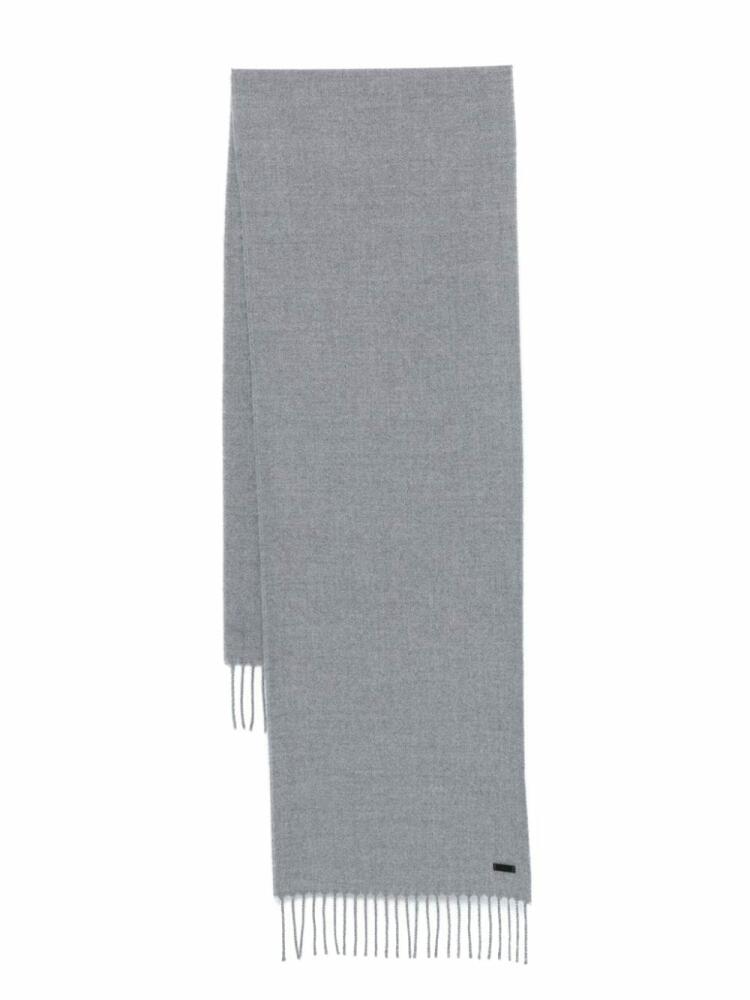 BOSS logo-patch fringed scarf - Grey Cover