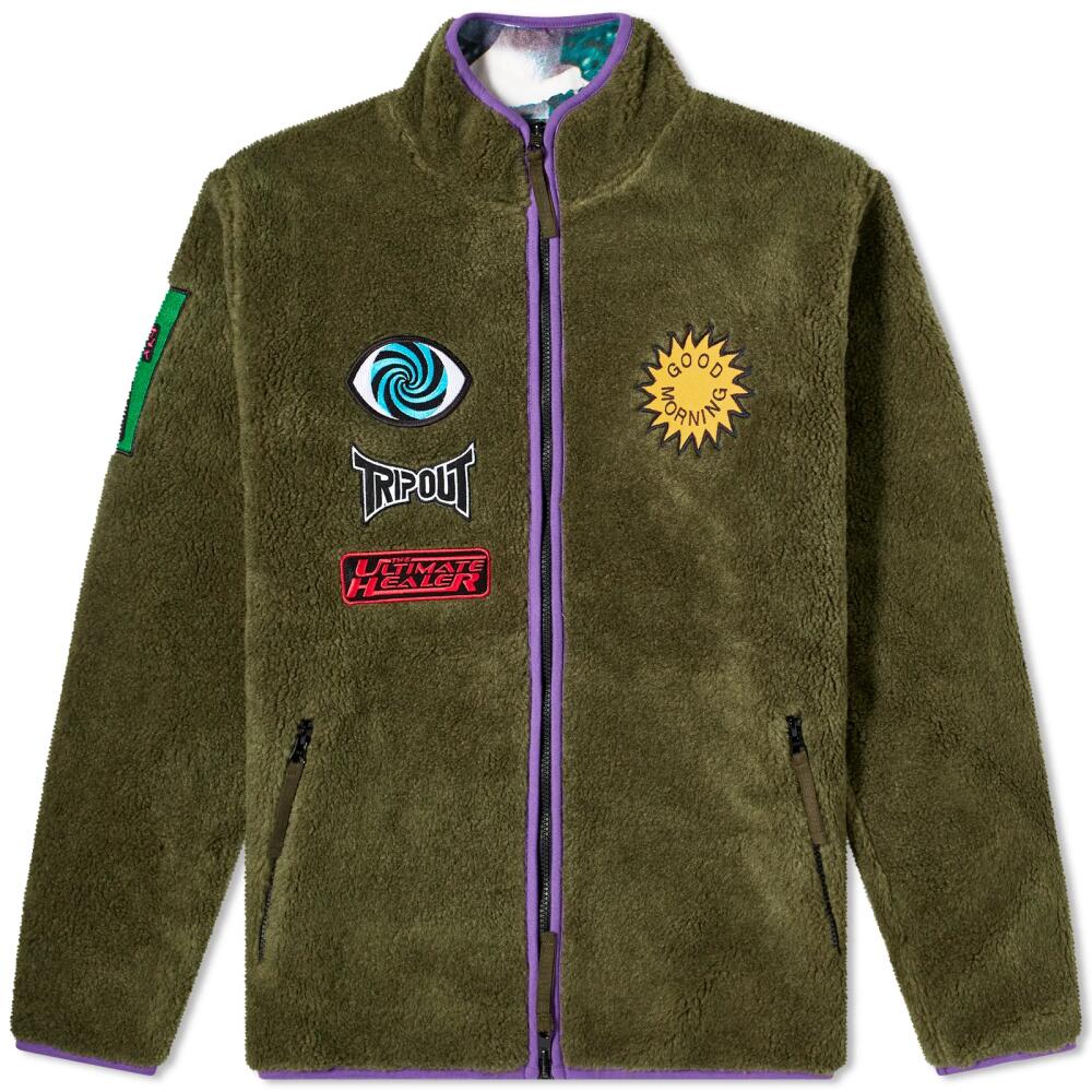 Good Morning Tapes Men's Reversibe Polar Fleece Jacket in Moss/Shrooms Cover