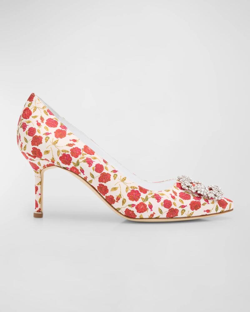 Manolo Blahnik Hangisi Floral Silk Buckle Pumps Cover