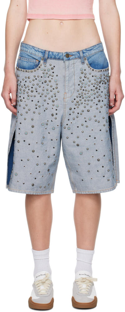 GUESS USA Blue Stud Denim Shorts Cover