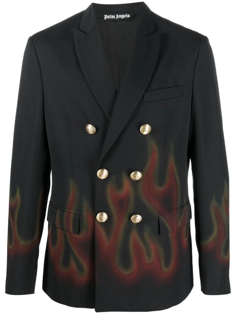 Palm Angels flame-print double-breasted blazer - Black Cover