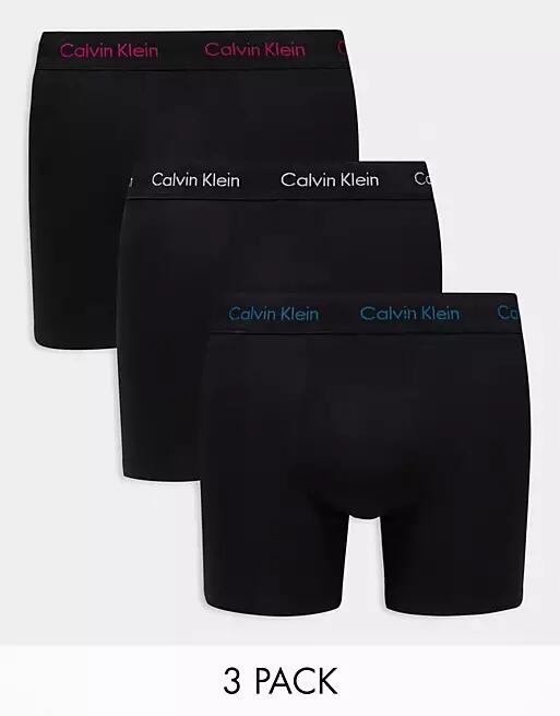 Calvin Klein cotton stretch boxer briefs 3 pack in black with colored logo Cover