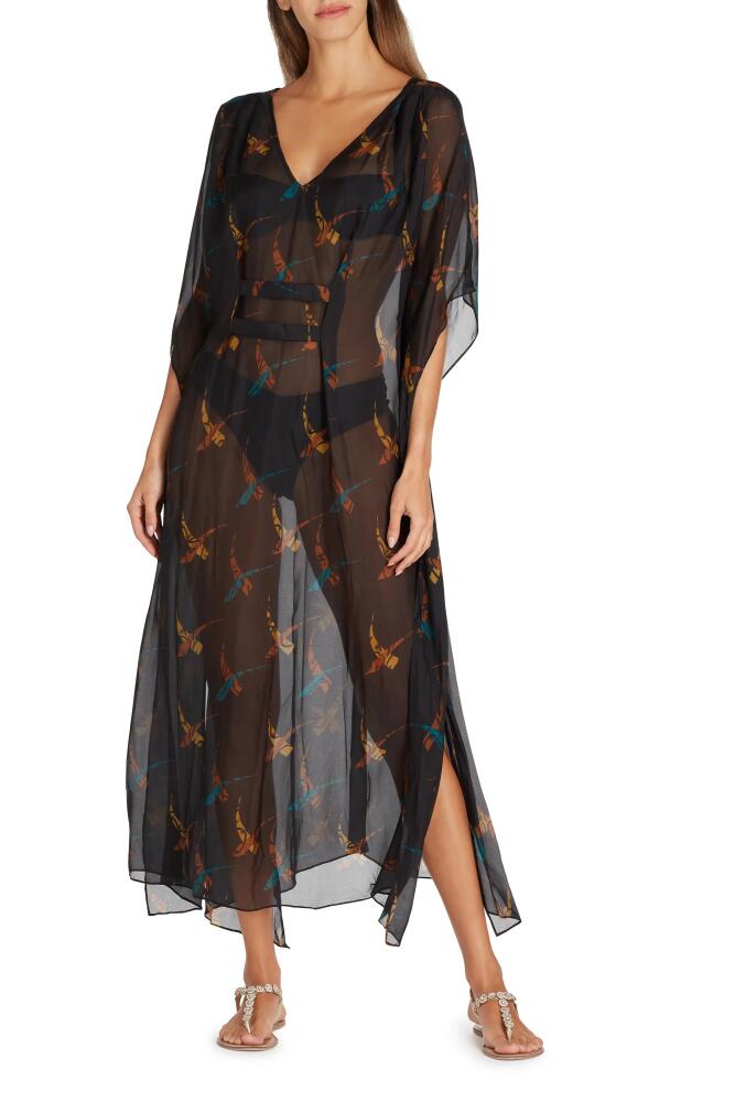 VALIMARE Florence Maxi Sheer Silk blend Cover-up Kaftan in Black Cover