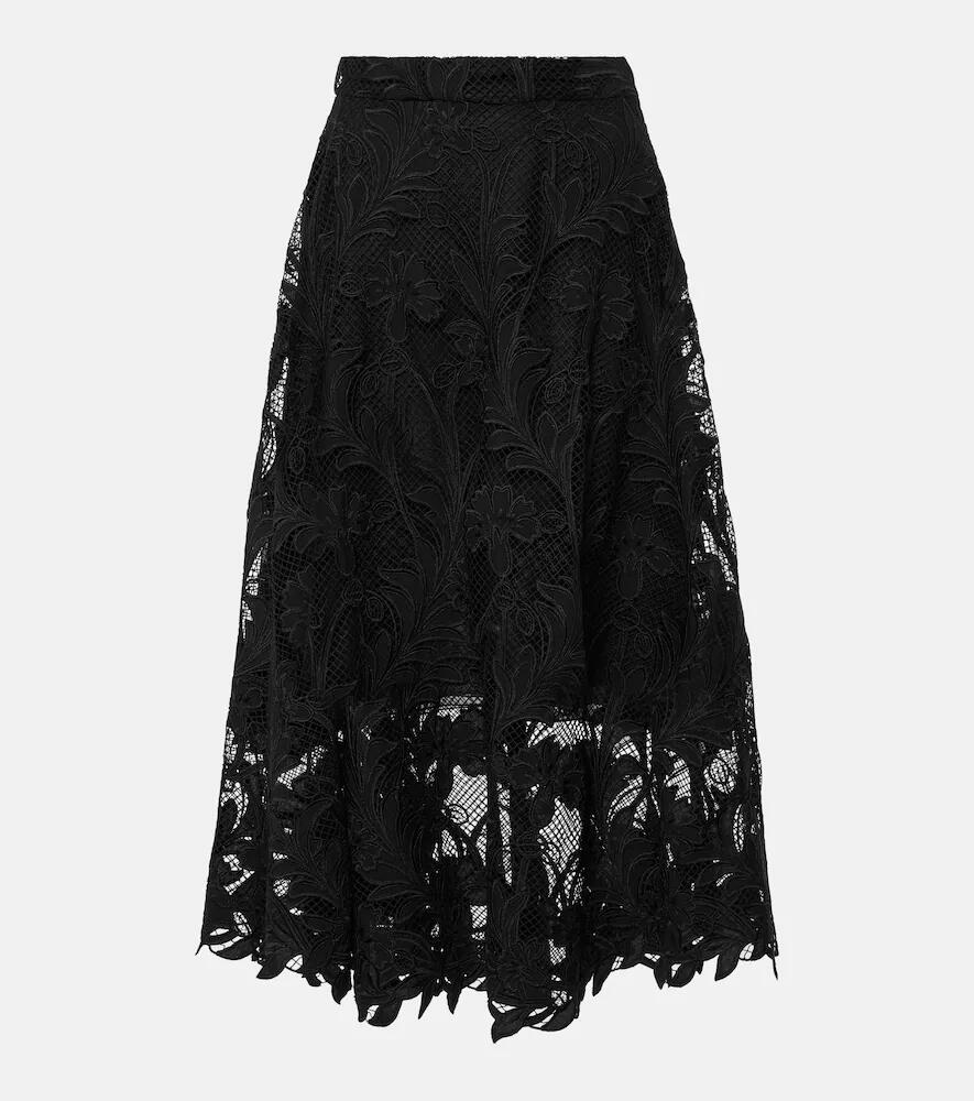 Oscar de la Renta Floral guipure lace midi skirt Cover