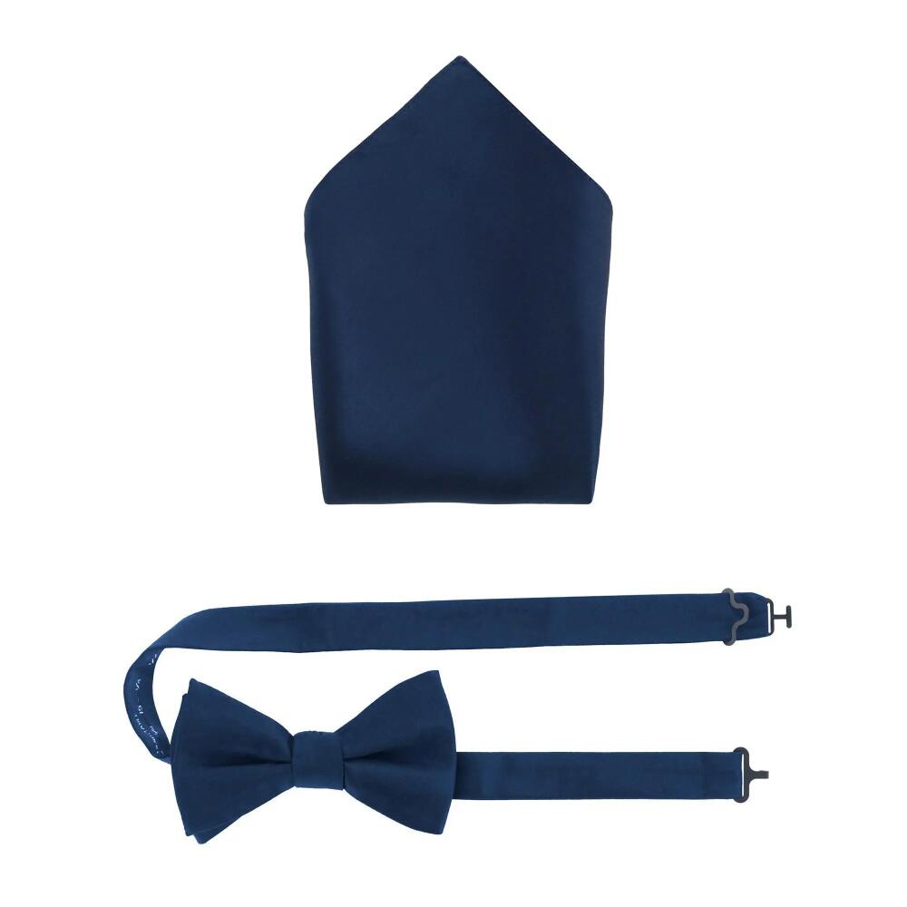 Trafalgar Sutton Solid Color Silk Bowtie and Pocket Square Combo in Navy Cover