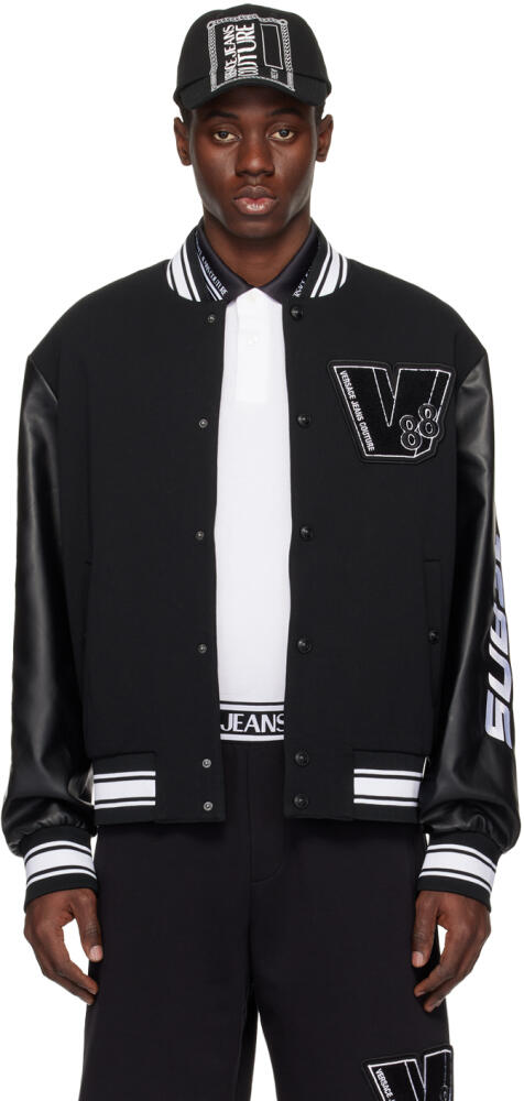 Versace Jeans Couture Black Patch Faux-Leather Bomber Jacket Cover