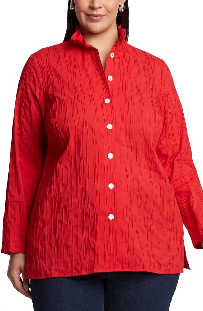 Foxcroft Carolina Crinkled Cotton Blend Button-Up Shirt in Simply Red Cover