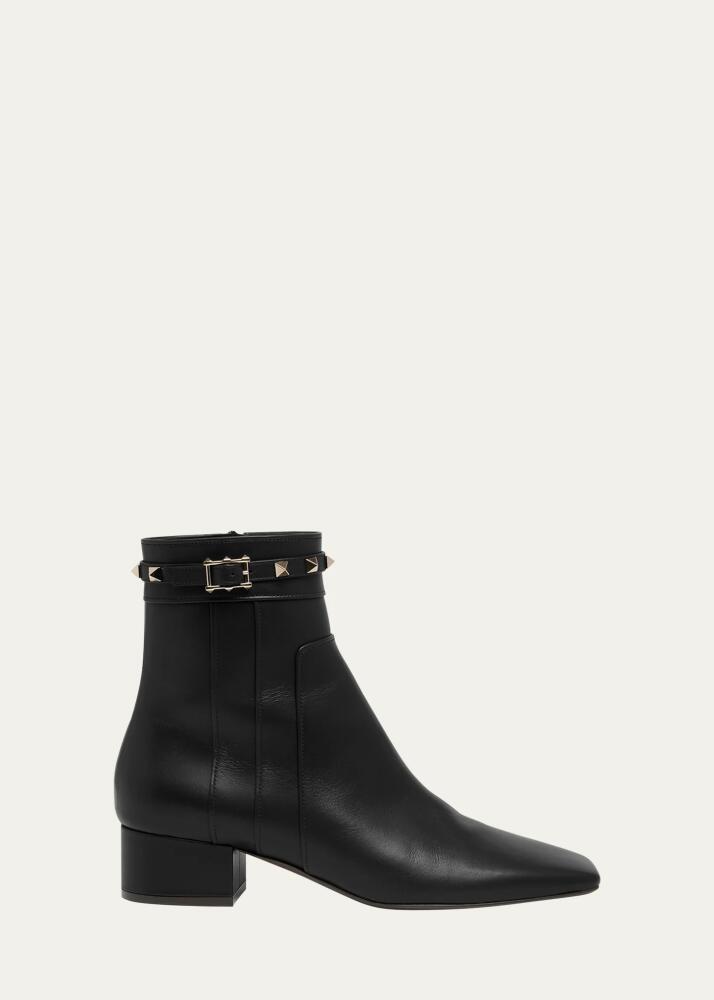 Valentino Garavani Rockstud Leather Buckle Ankle Booties Cover