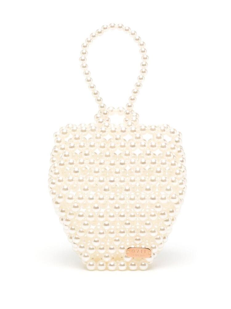 0711 Strawberry beaded tote bag - White Cover