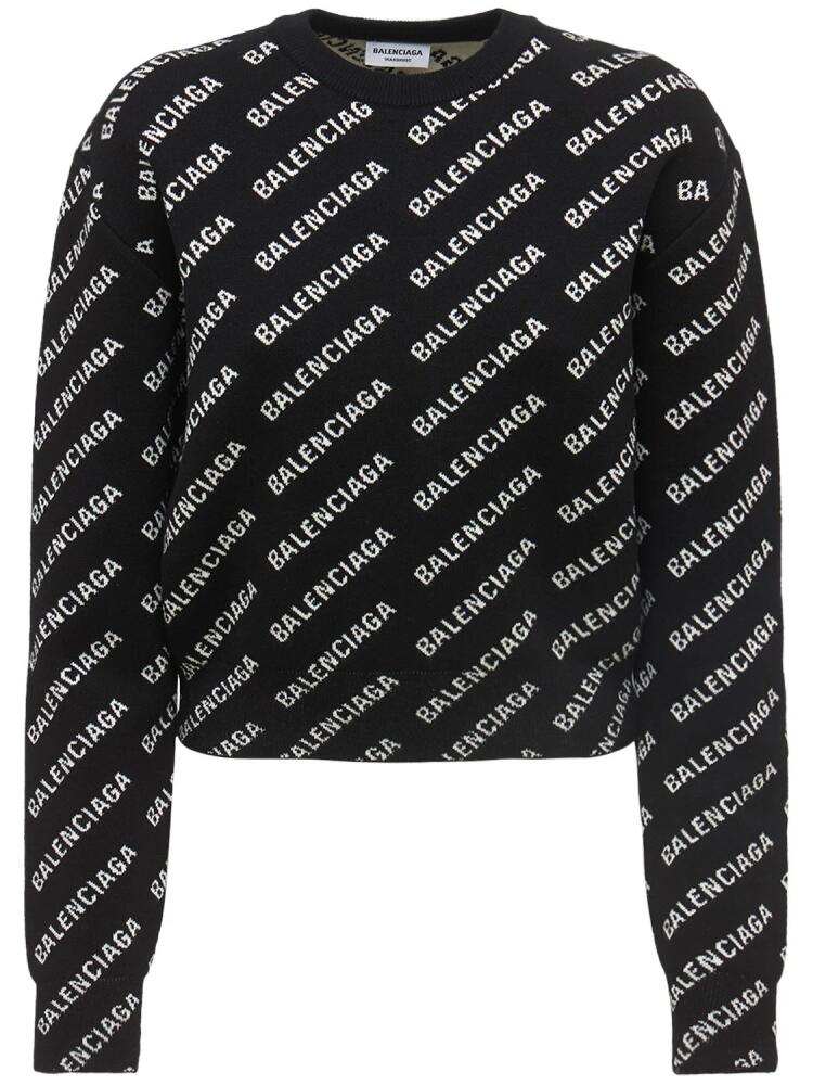 BALENCIAGA All Over Mini Logo Cotton Blend Sweater Cover