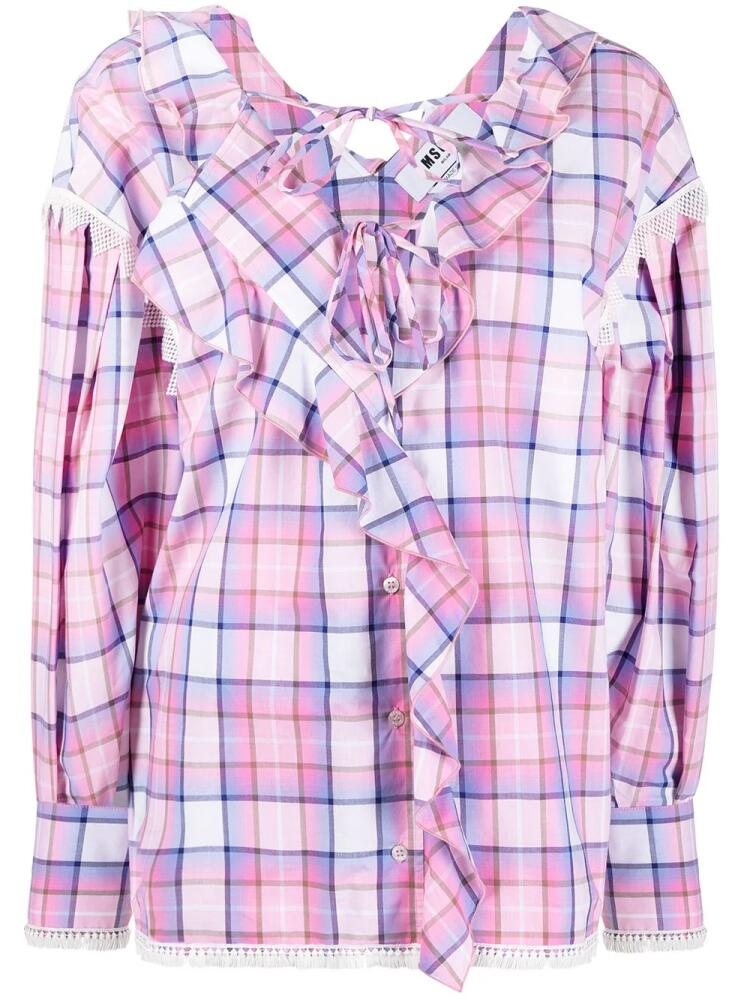 MSGM ruffle-trim checked blouse - Pink Cover