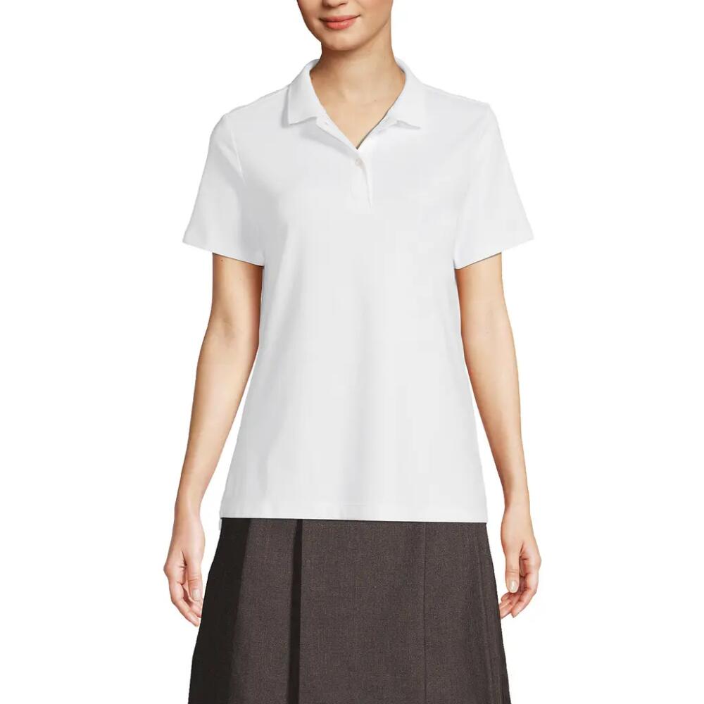 Lands' End School Uniform Short Sleeve Feminine Fit Interlock Polo Shirt in White Cover