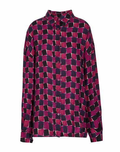 8 By Yoox Printed Linen Oversize Shirt Woman Shirt Deep purple Linen Cover