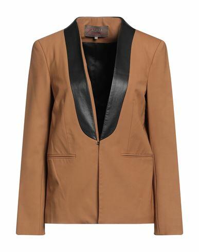 Simona Corsellini Woman Blazer Camel Wool, Elastane, Soft Leather Cover