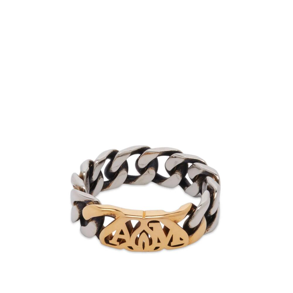 Alexander McQueen Men's Seal Logo Chain Ring in Silver/Gold Cover