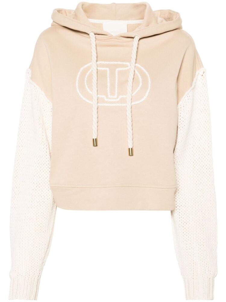 TWINSET logo-embroidered cotton hoodie - Neutrals Cover