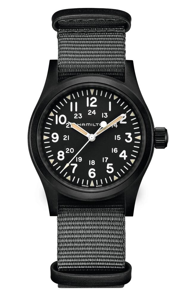 Hamilton Khaki Field NATO Strap Watch, 38mm in Grey/Silver Cover