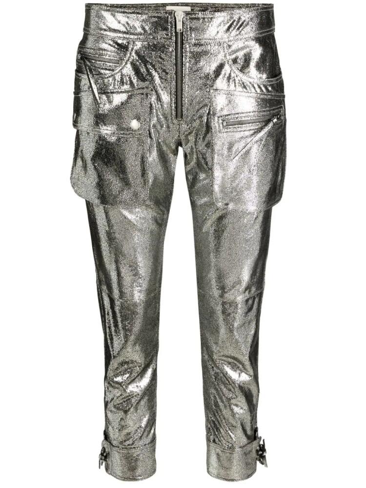 ISABEL MARANT Ciane metallic cropped trousers - Silver Cover