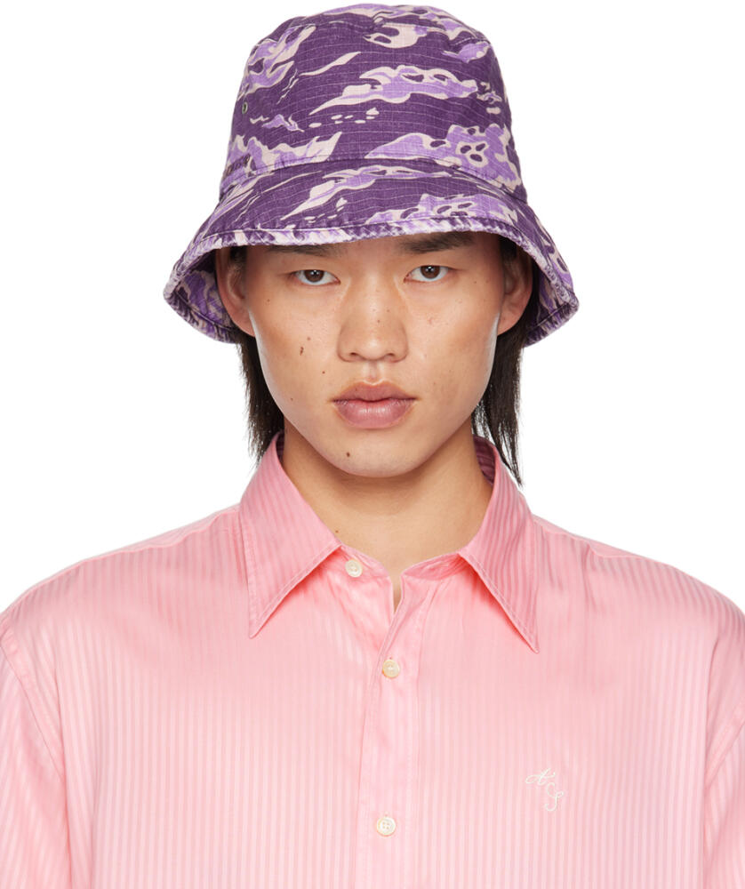 Acne Studios Purple Brimmo Flame Camo Bucket Hat Cover