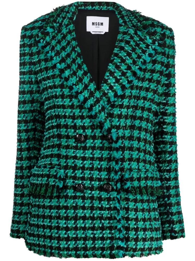 MSGM tweed houndstooth double-breasted jacket - Green Cover