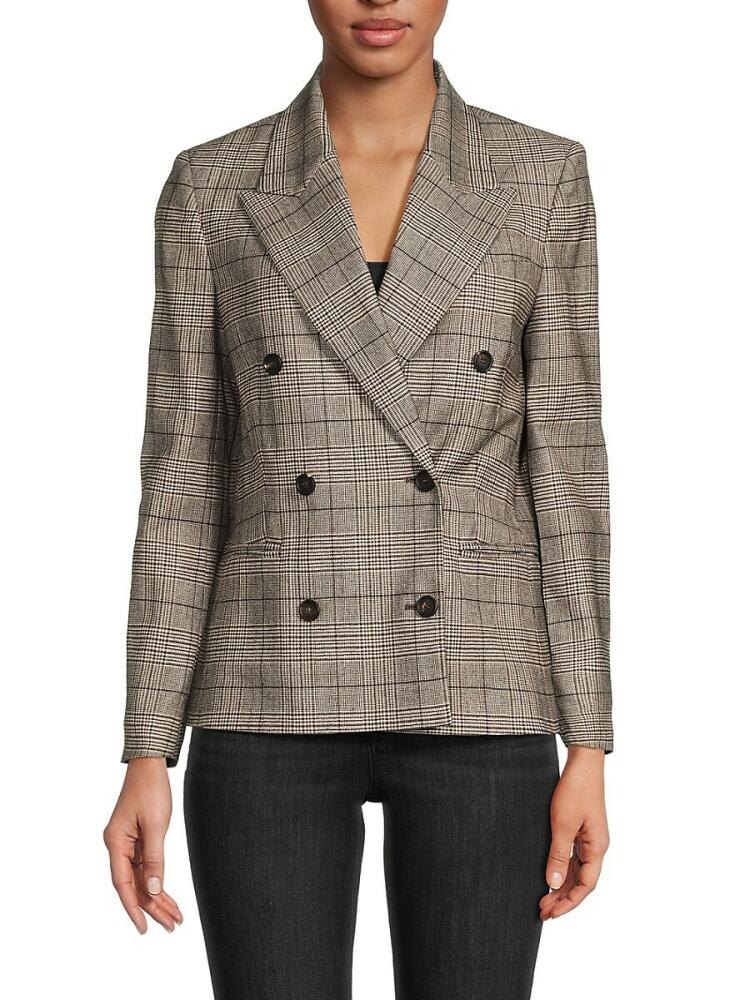 Brunello Cucinelli Women's Plaid Wool Blend Double Breasted Blazer - Brown Cover