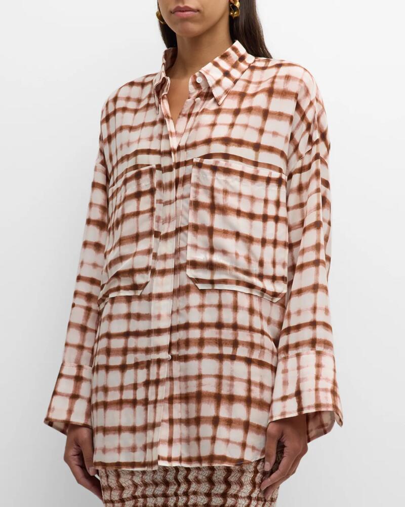 DOROTHEE SCHUMACHER Checked Statement Oversized Button-Down Blouse Cover