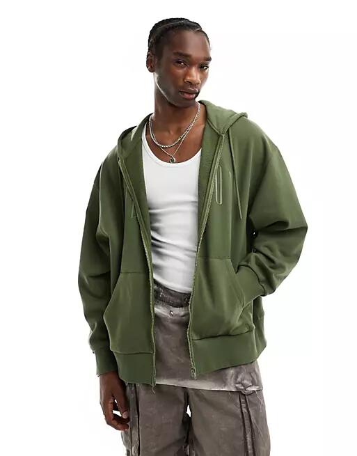 COLLUSION zip up hoodie with logo in green Cover