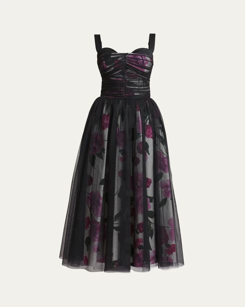 Erdem Floral Sleeveless Midi Dress with Tulle Overlay Cover